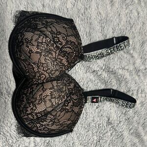 Black VS Lace Bra with Embellished Straps